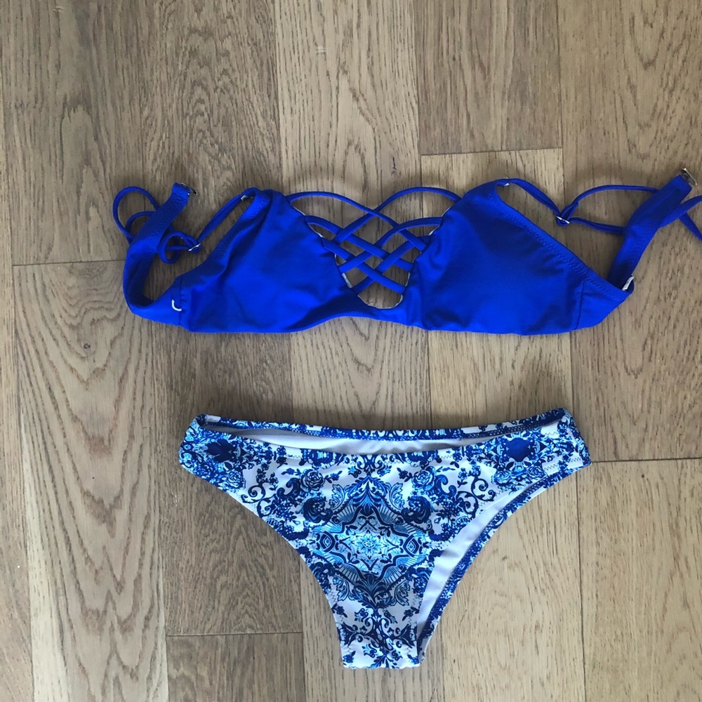 SheIn Two Piece Bikini Bathing Suit Blue Small